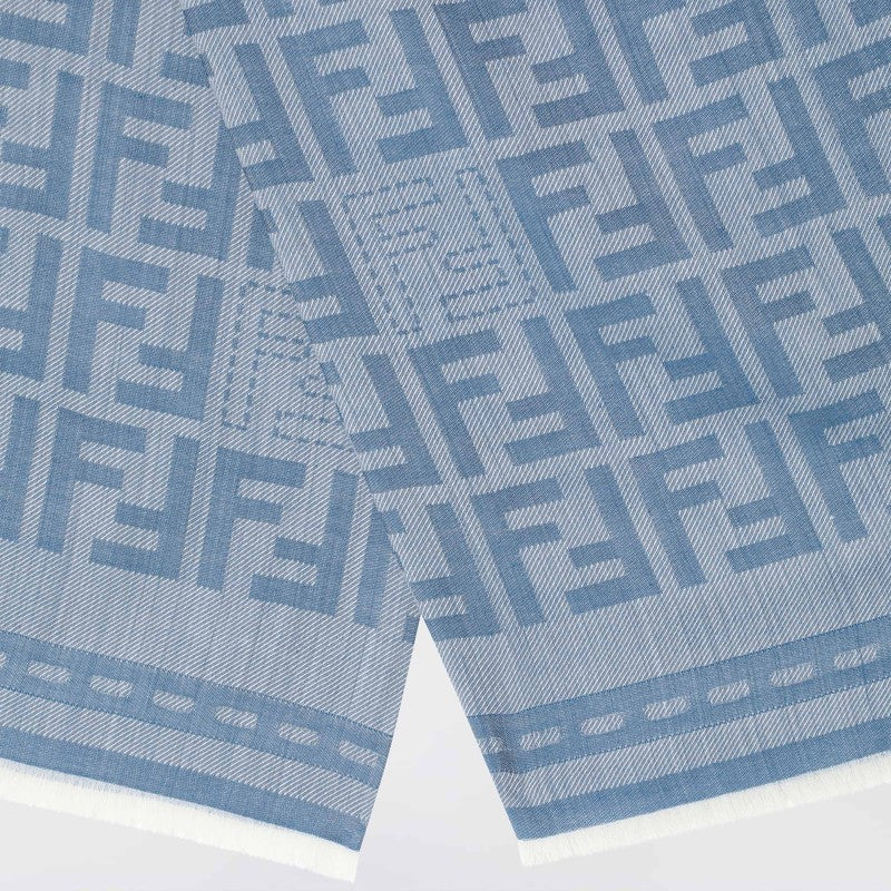 Fendi Blue Ff Jacquard Wool Stole Women