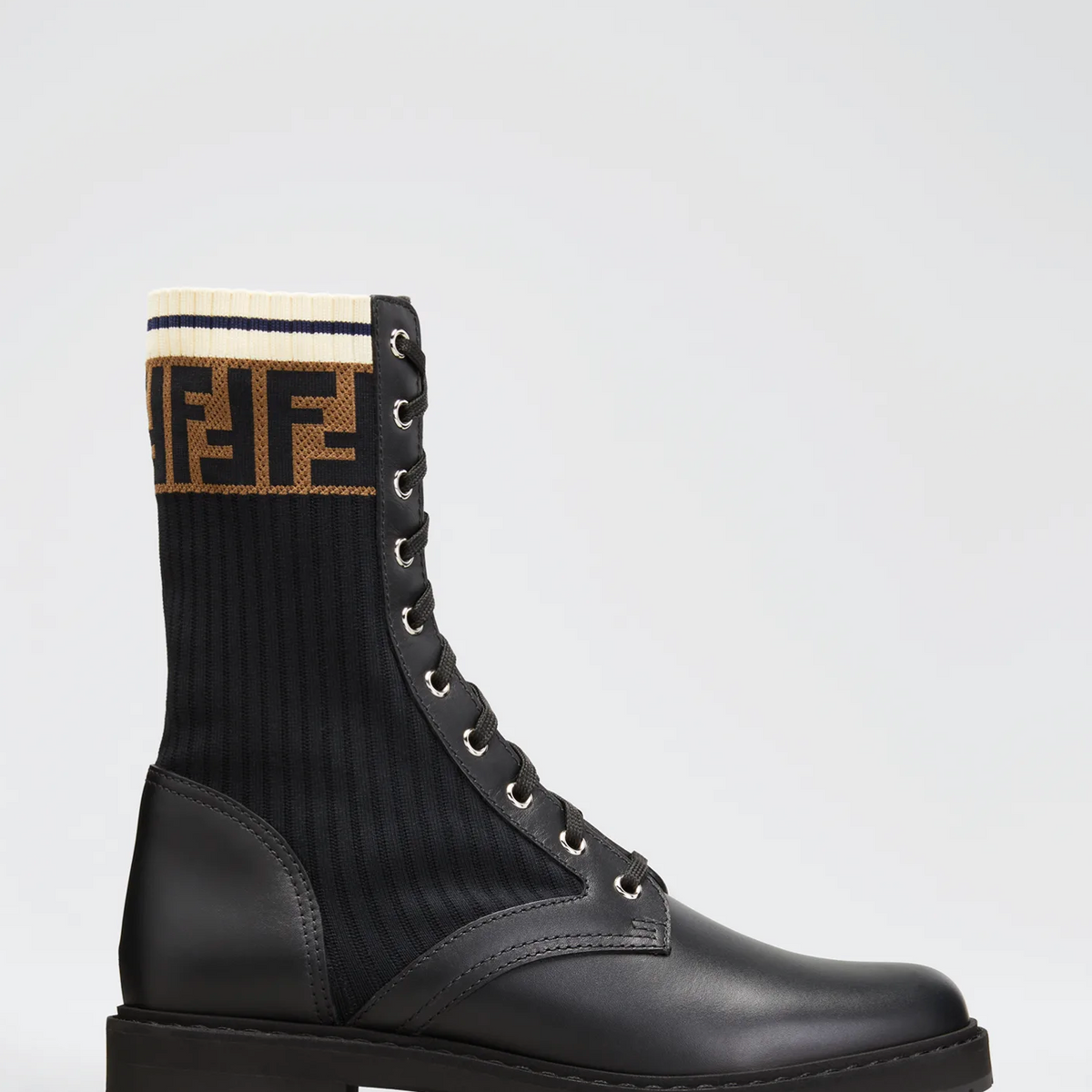 FENDI CALFSKIN STRETCH FABRIC ROCKOKO BIKER BOOTS