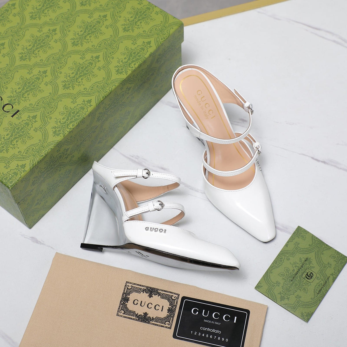 GG WOMEN'S WEDGE MULE WHITE 827856 CLG00 9014