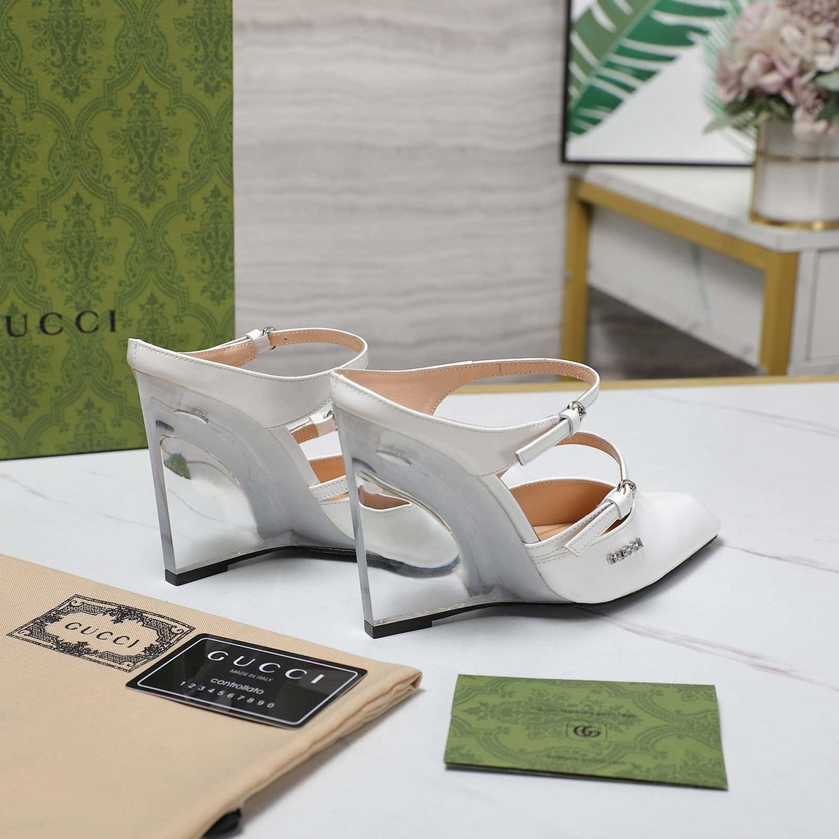 GG WOMEN'S WEDGE MULE WHITE 827856 CLG00 9014