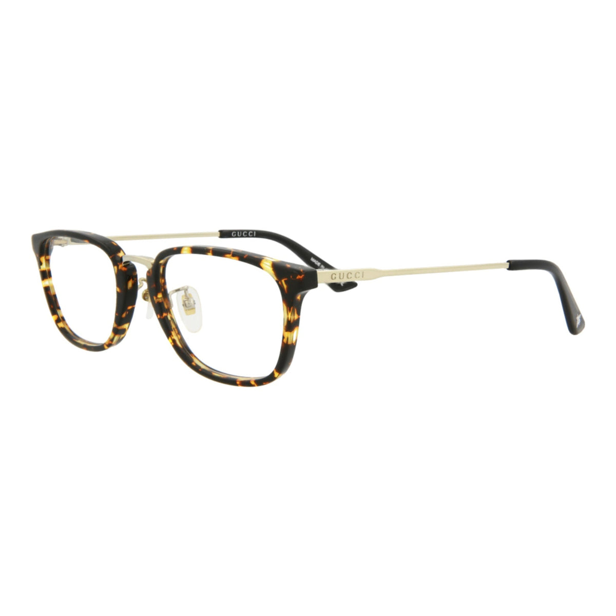Gucci Mens Square/Rectangle Havana Gold Transparent Fashion Designer Eyewear