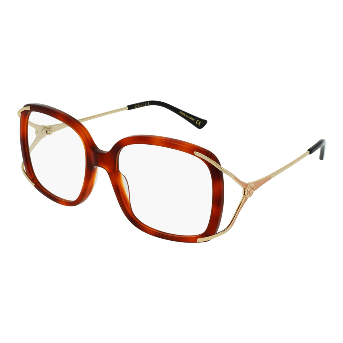 Gucci Womens Square/Rectangle Havana Gold Transparent Fashion Designer Eyewear