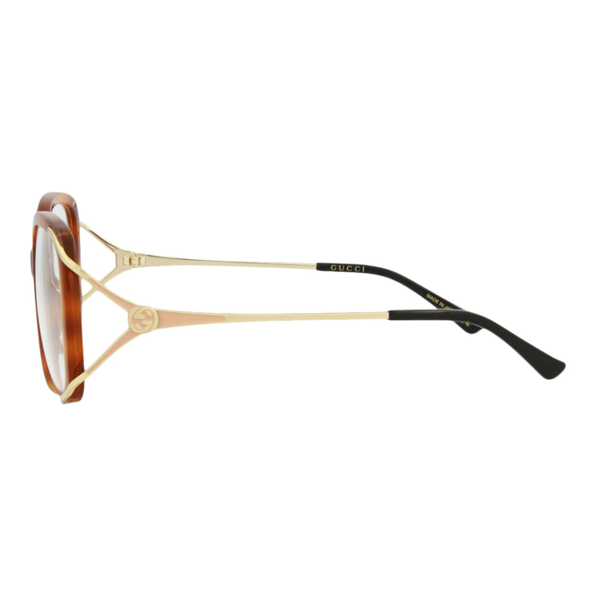 Gucci Womens Square/Rectangle Havana Gold Transparent Fashion Designer Eyewear