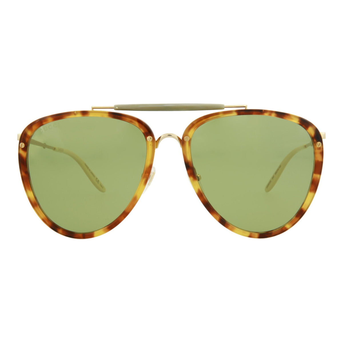 Gucci Mens Aviator Havana Gold Green Fashion Designer Eyewear