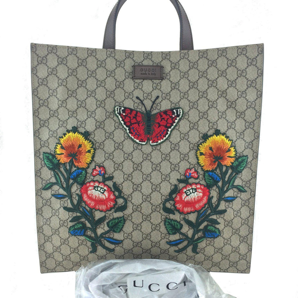 Gucci Floral Embroidered Soft GG Supreme Tote NEW