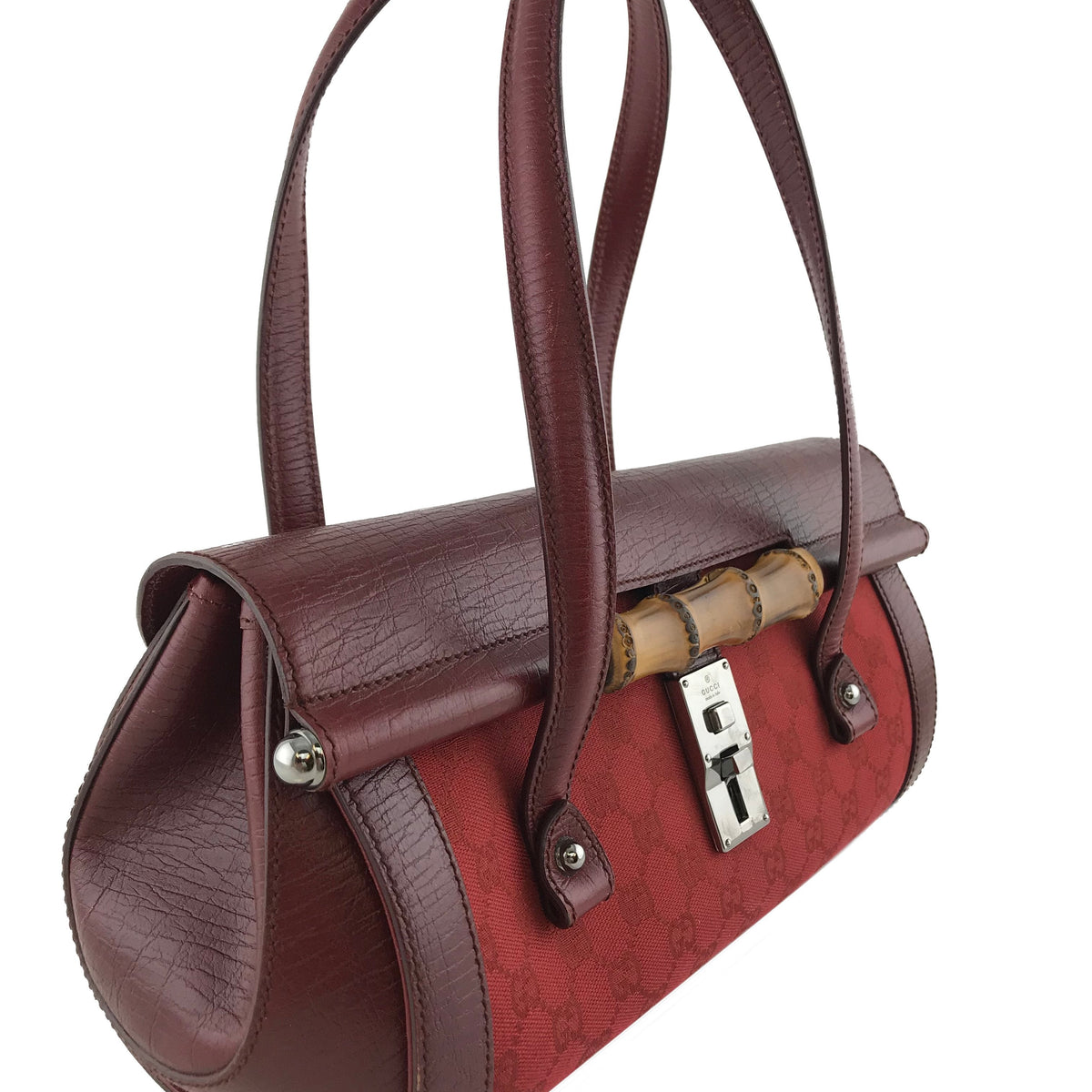 Gucci GG Canvas Leather Bamboo Bullet Bag