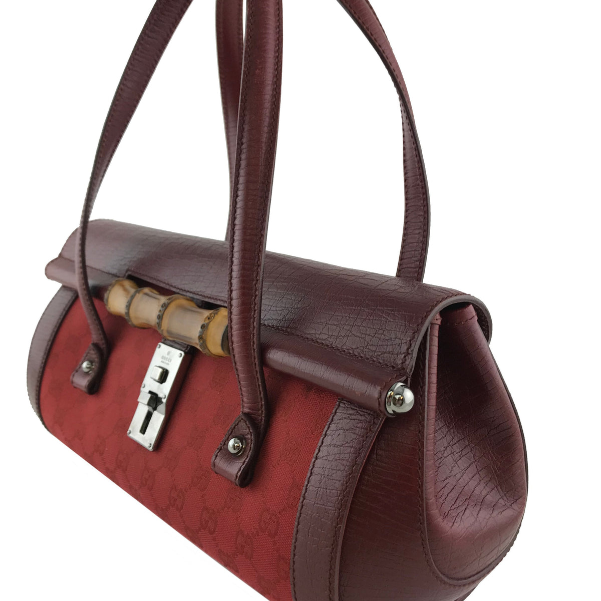 Gucci GG Canvas Leather Bamboo Bullet Bag