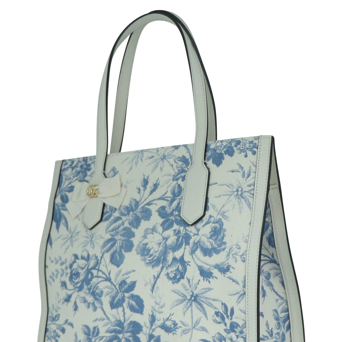 GG Ribbon Herbarium Floral Print Tote White