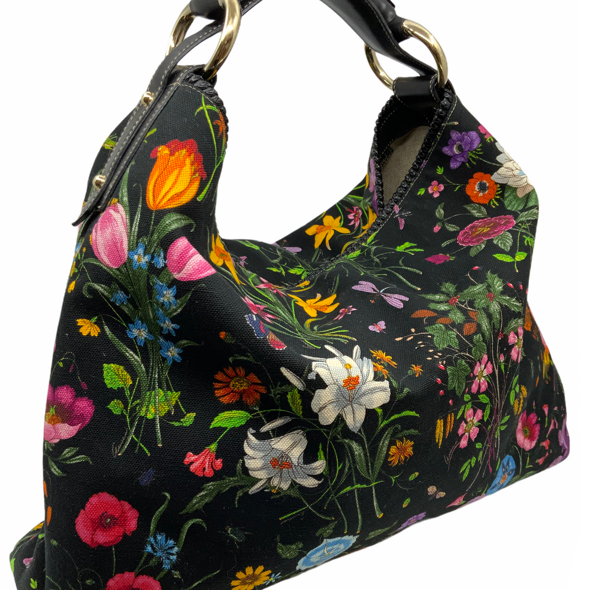 Gucci Horsebit Flora Canvas Large Hobo Bag