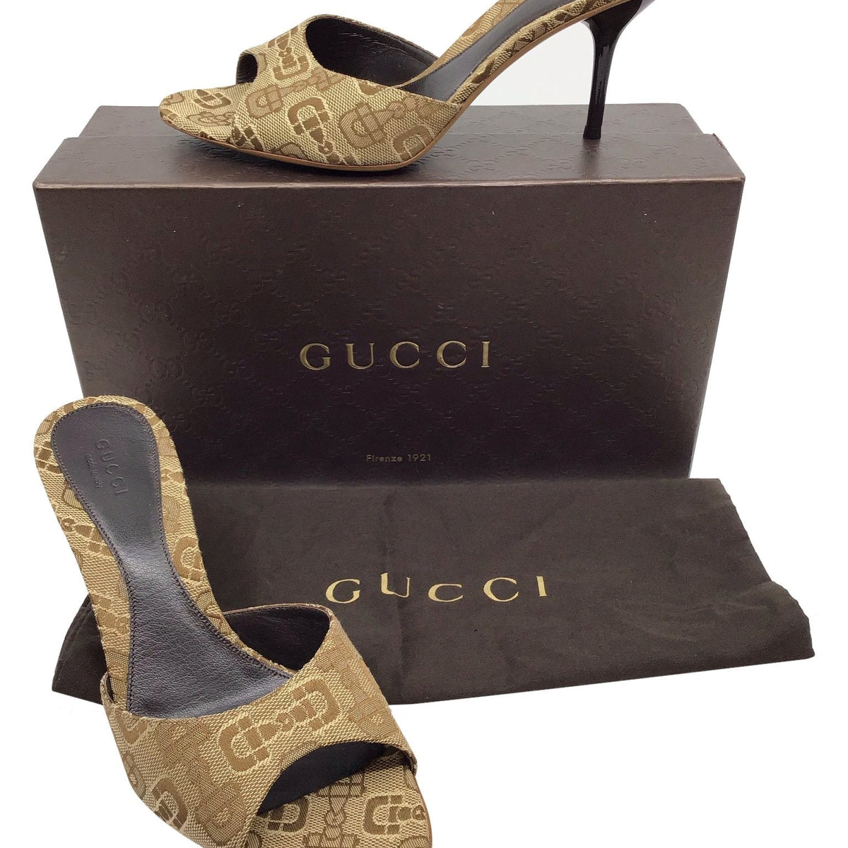 Gucci Horsebit Print Canvas Slide Sandals Size 7.5