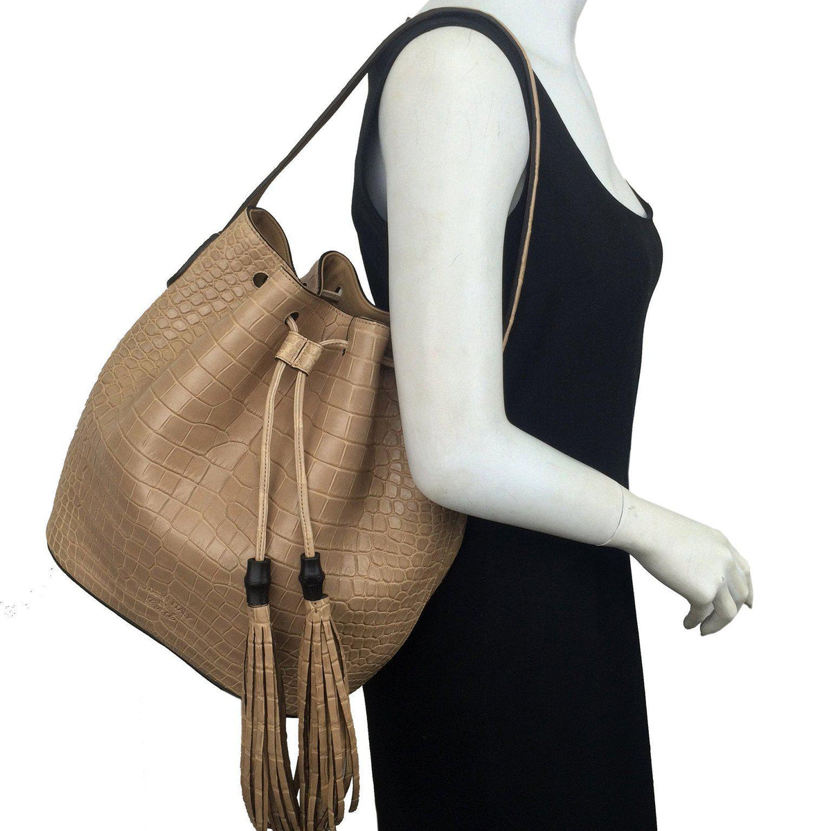 Gucci Lady Tassel Crocodile Bucket Bag