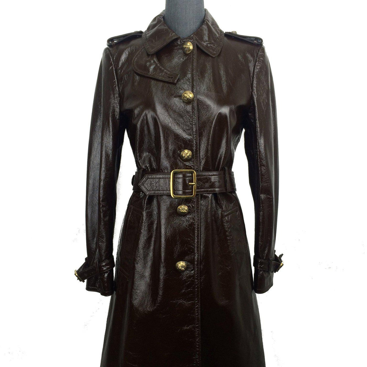 Gucci Light Patent Leather Belted Trench Coat Size M