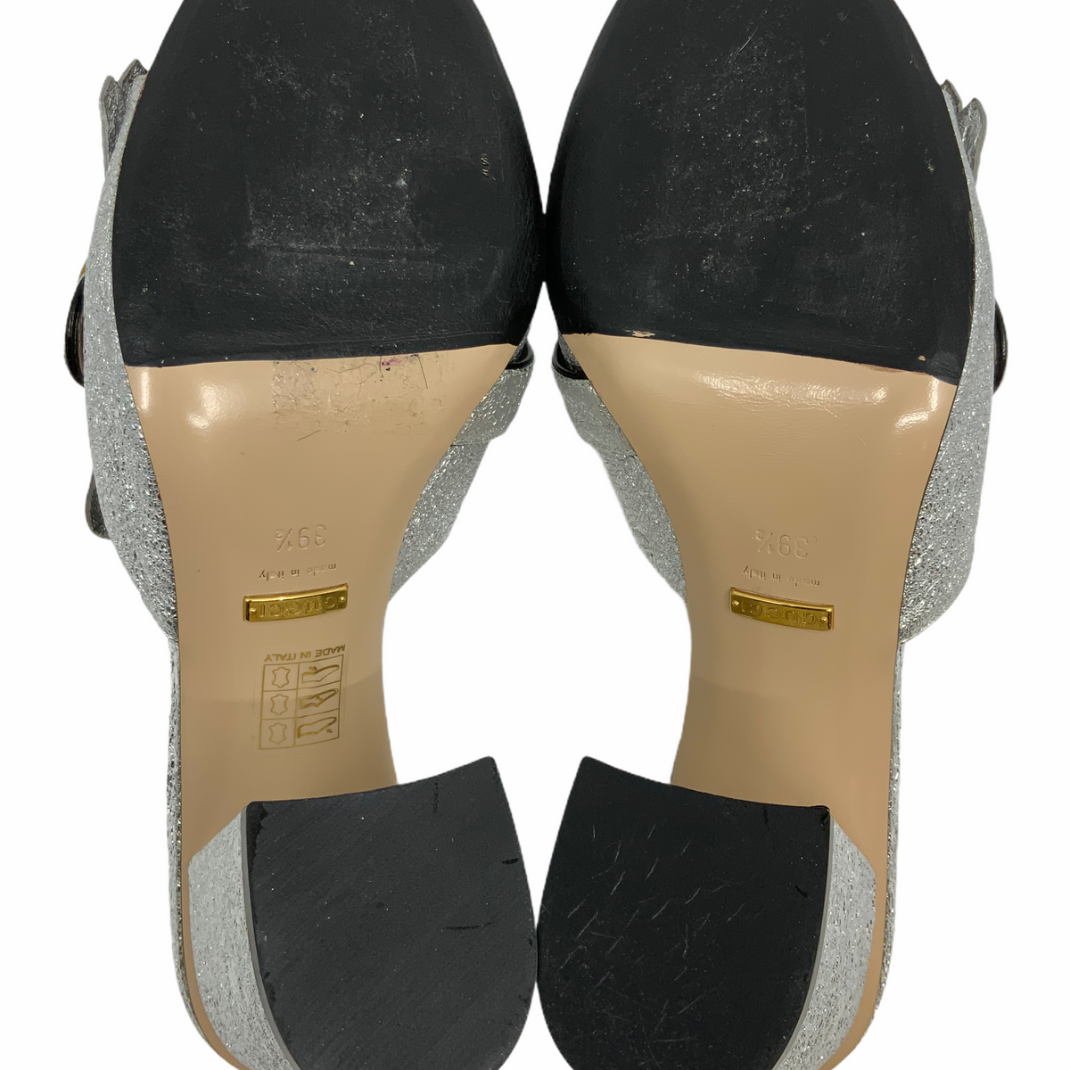 Gucci Marmont GG Metallic Foil Leather Fringe Mules Size 9.5