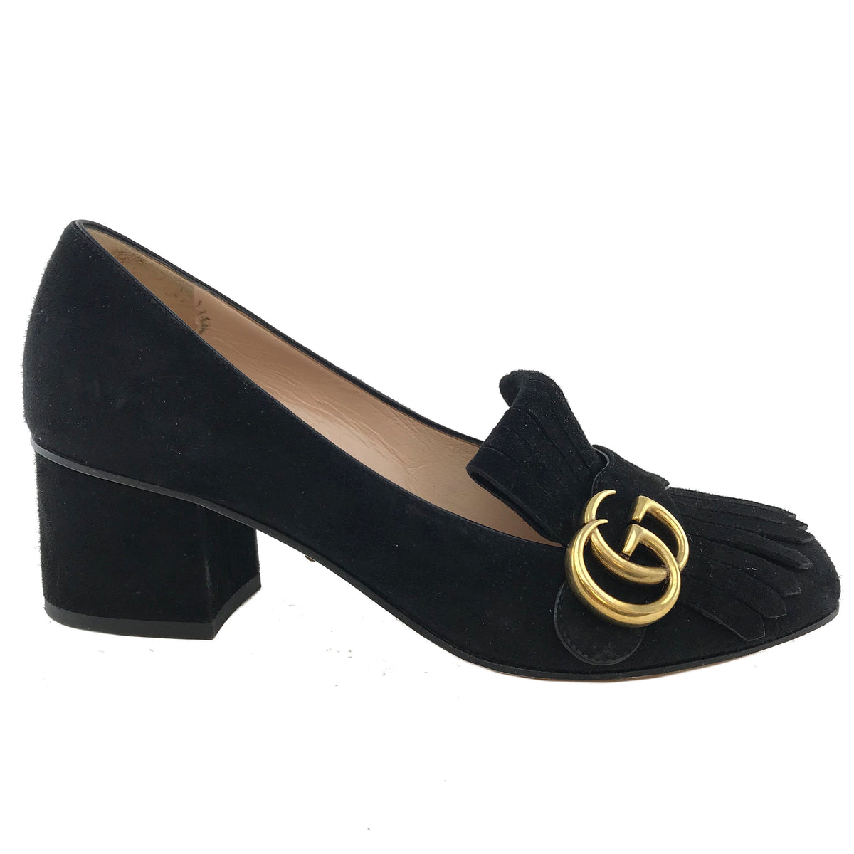 Gucci Marmont GG Suede Block-Heel Pump Size 7.5