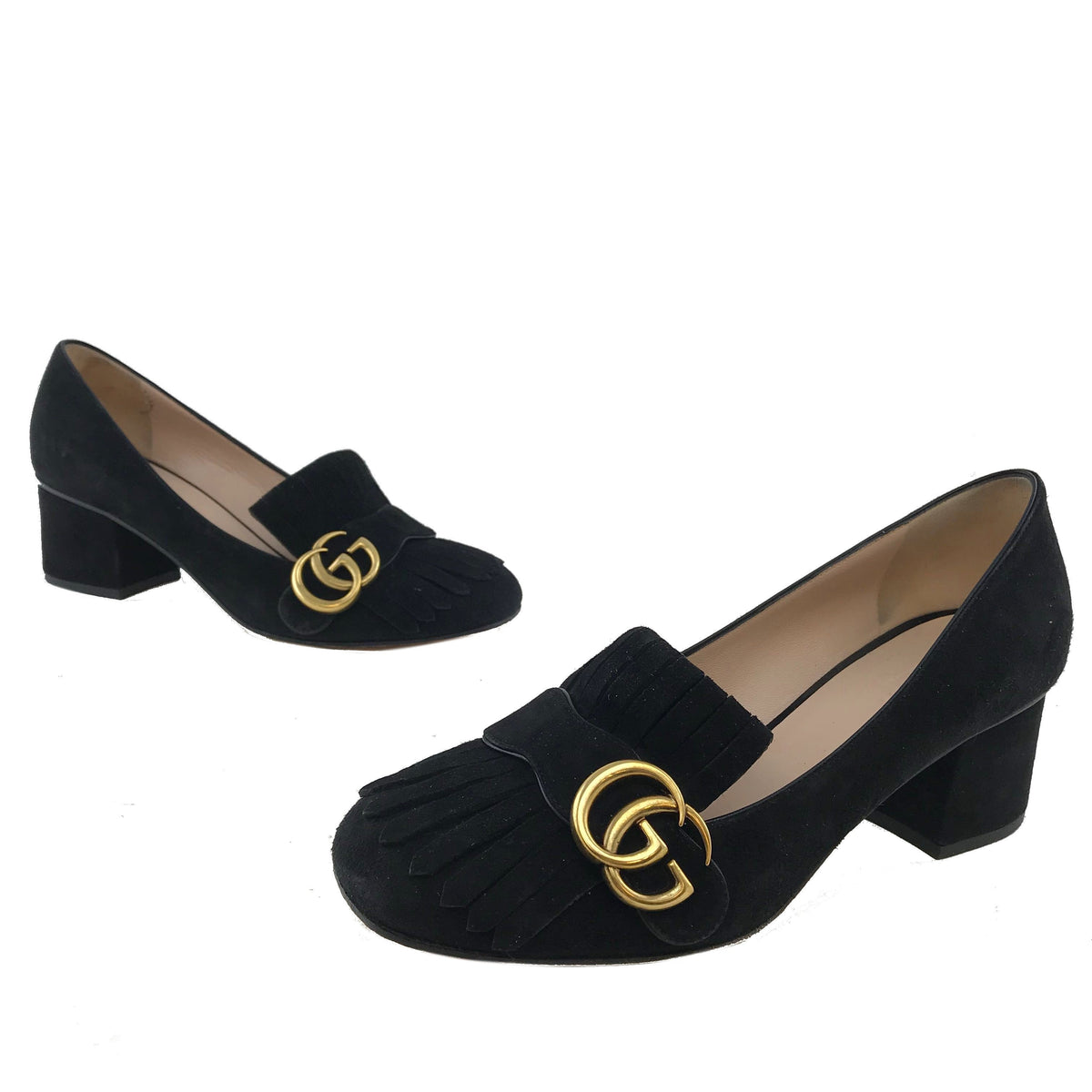 Gucci Marmont GG Suede Block-Heel Pump Size 7.5