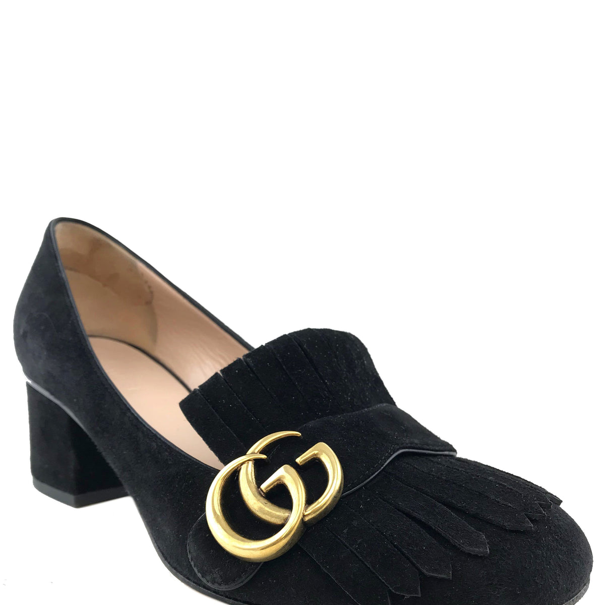 Gucci Marmont GG Suede Block-Heel Pump Size 7.5