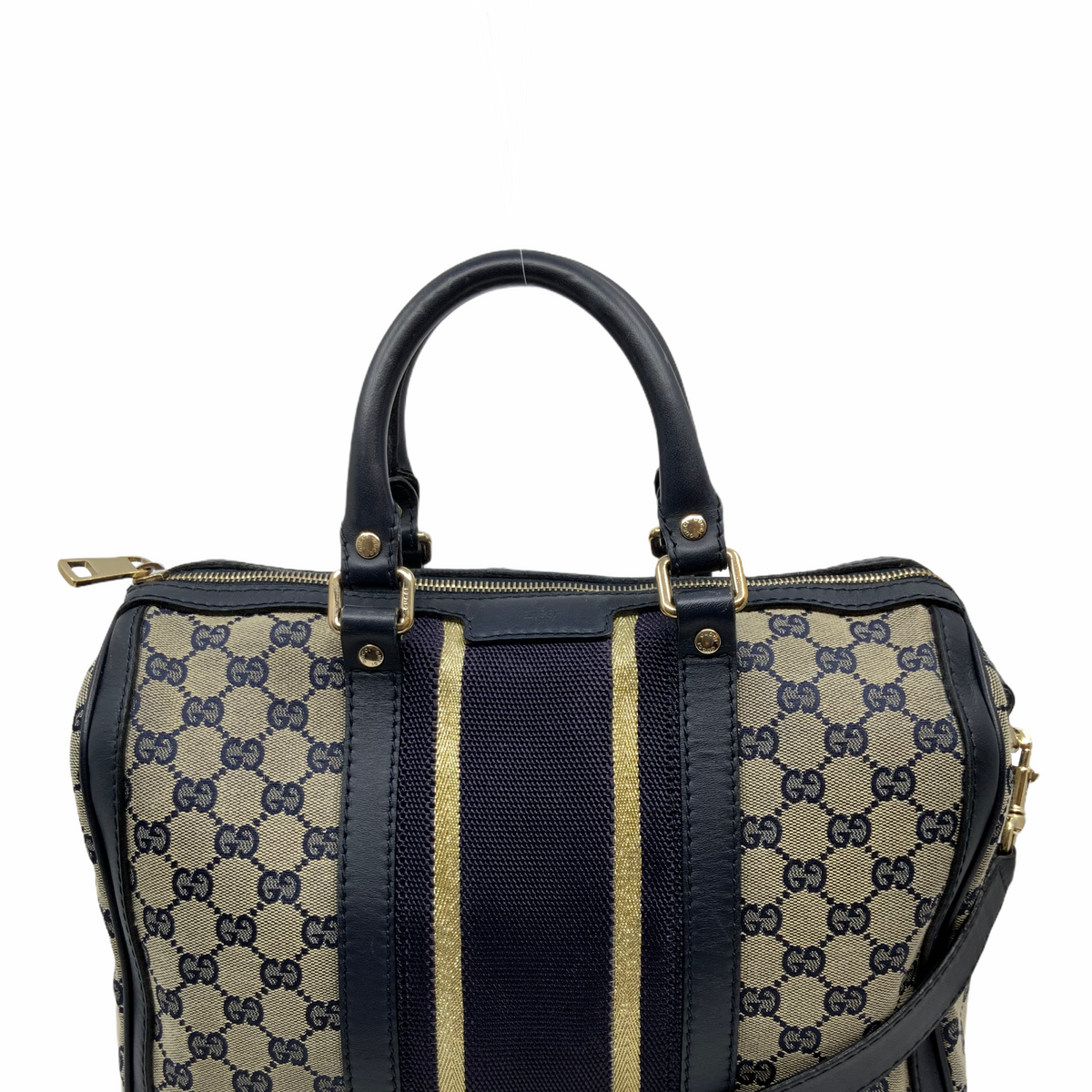 Gucci Monogram Canvas Web Boston Bag with Shoulder Strap
