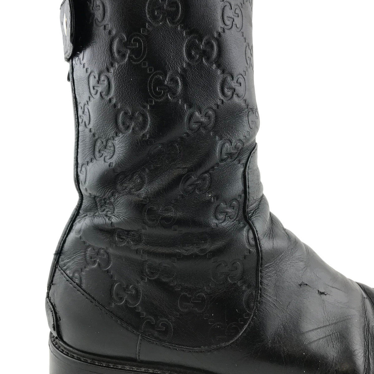 Gucci Monogram GG Embossed Leather Ankle Boots Size 9.5