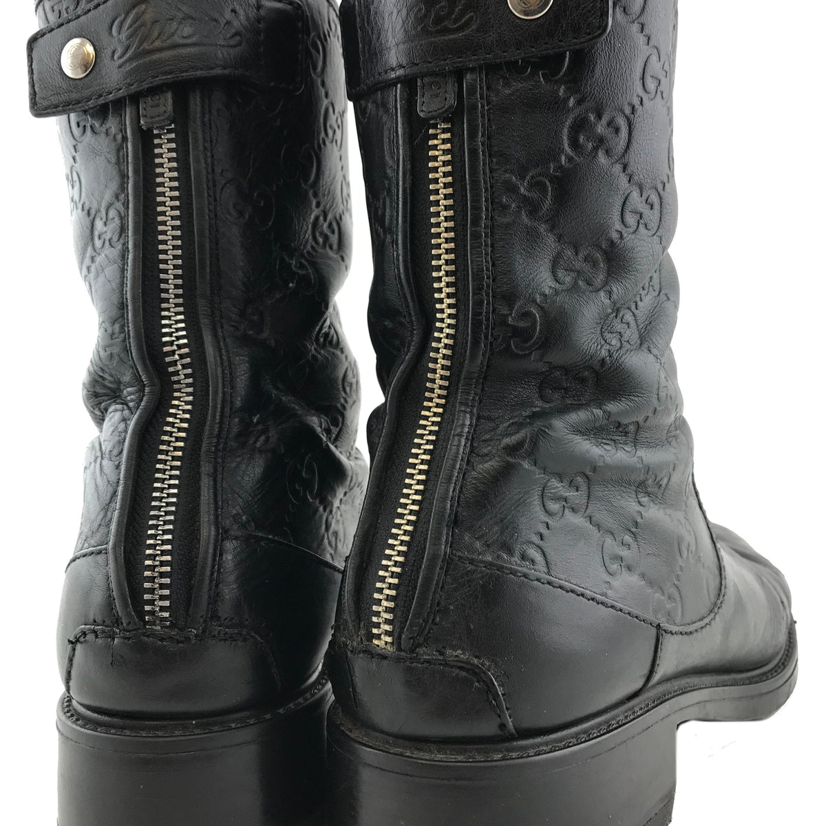 Gucci Monogram GG Embossed Leather Ankle Boots Size 9.5