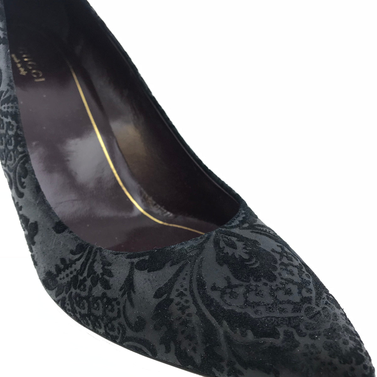 Gucci Noah Embossed Floral Point-Toe Pumps, 8.5