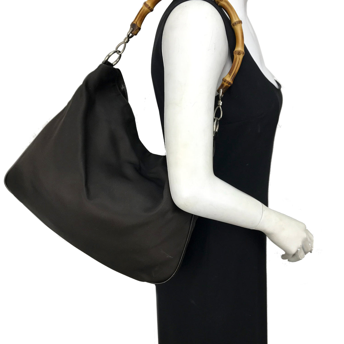 Gucci Vintage Nylon Bamboo Handle Hobo Bag