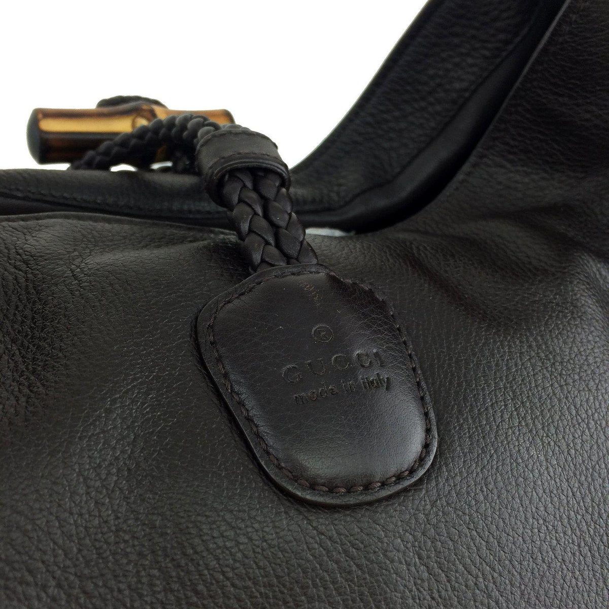 Gucci Pebbled Deerskin Leather Hip Bamboo Shoulder Bag