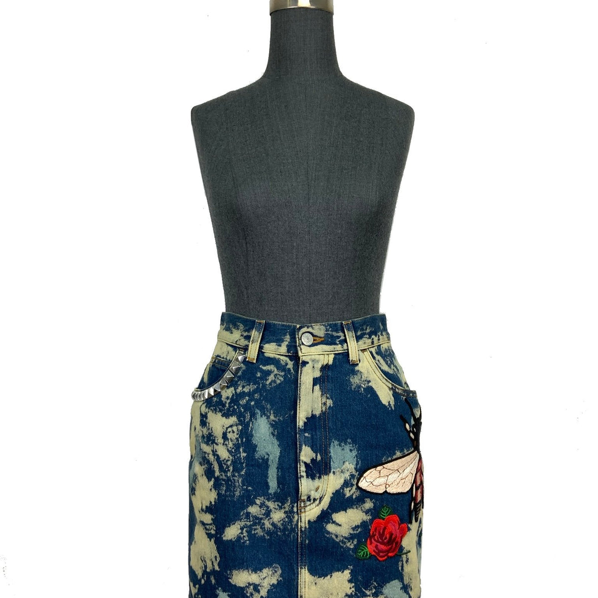 Gucci Printed Bee Denim Jean Skirt Size XS