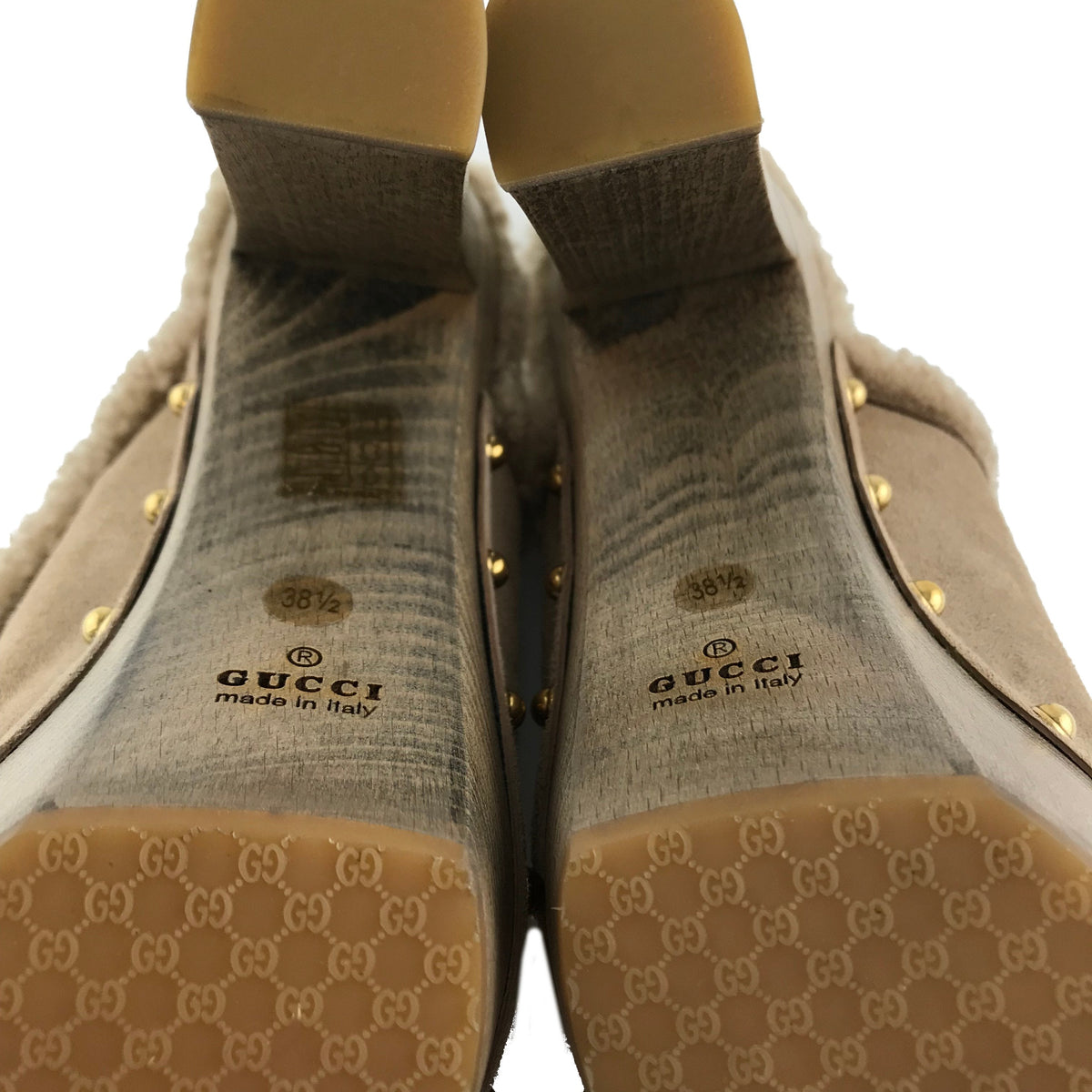 Gucci Suede Shearling Montana Platform Clogs Size 8.5