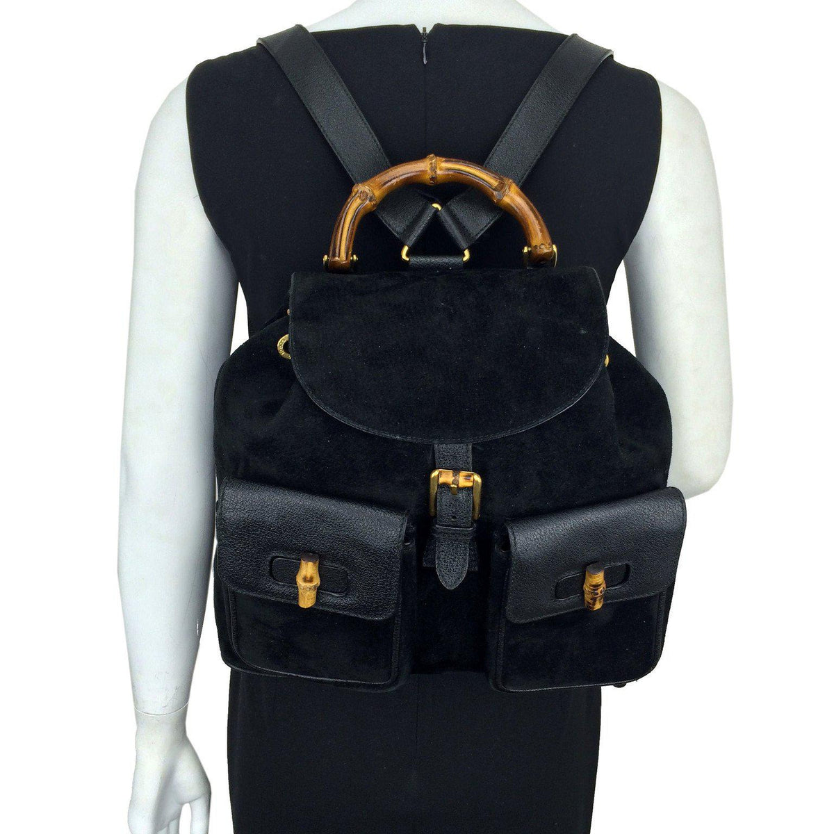 Gucci Vintage Suede Bamboo Drawstring Backpack Bag