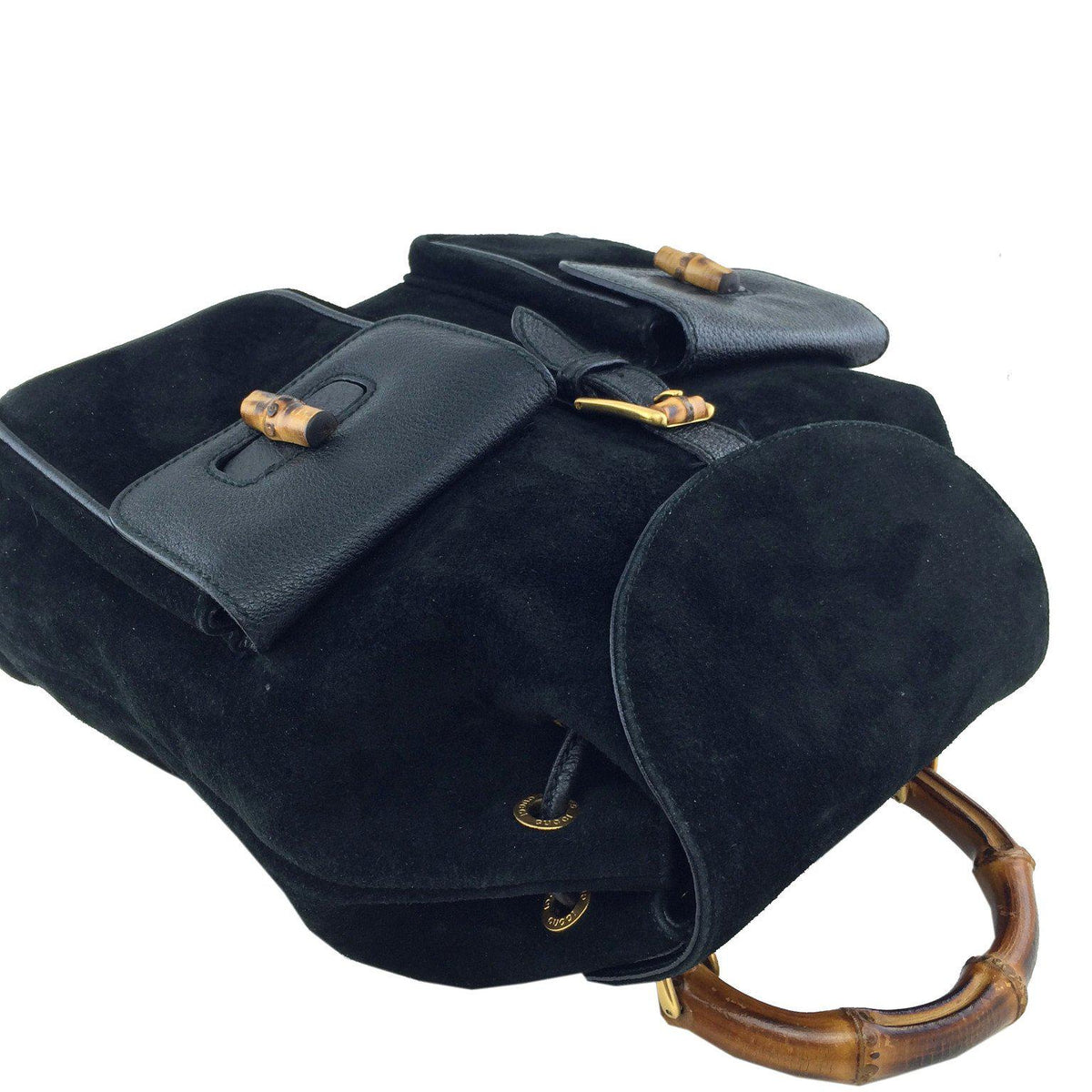 Gucci Vintage Suede Bamboo Drawstring Backpack Bag
