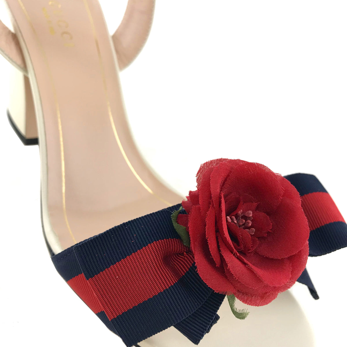 Gucci Web Bow Silk Flower Sandals Size 7