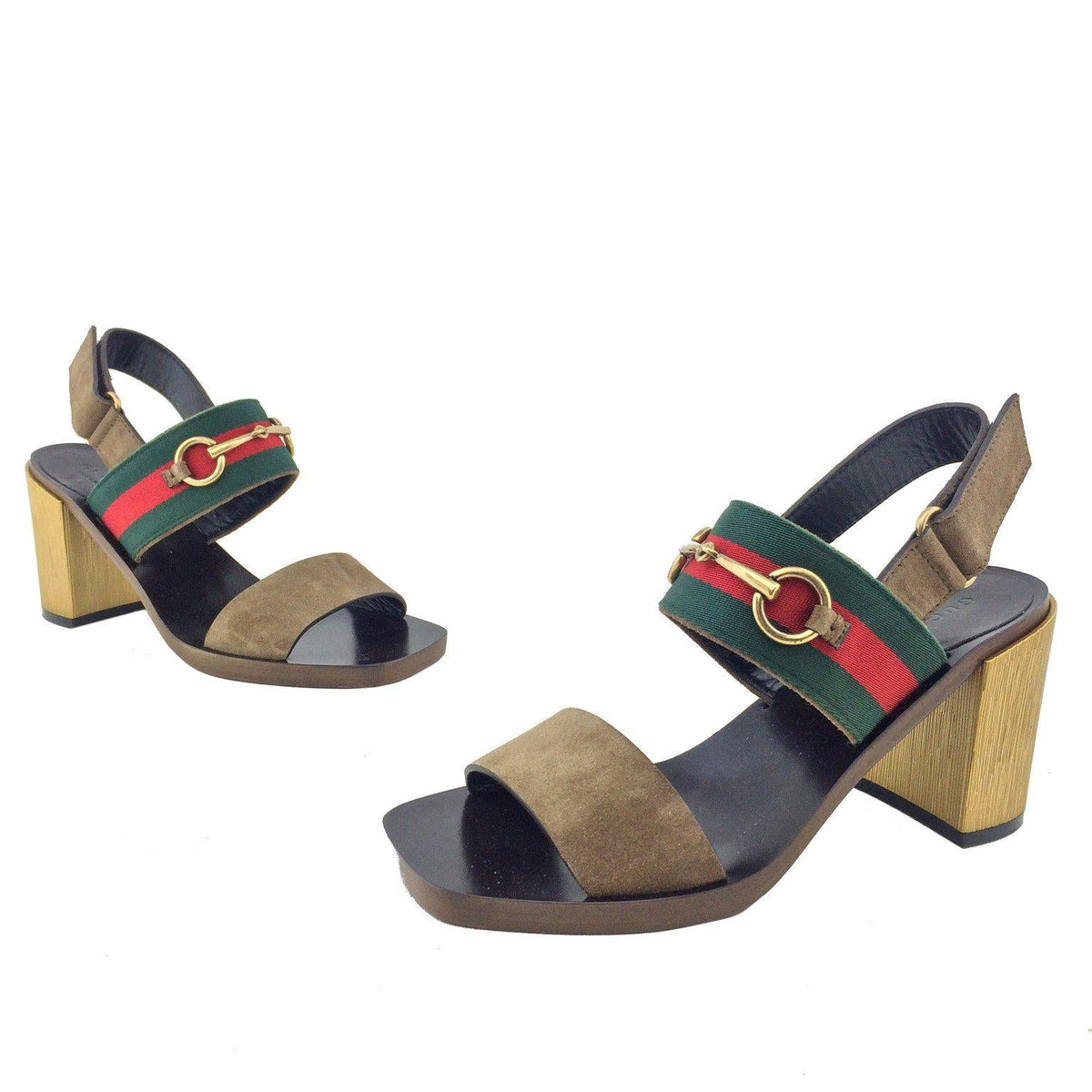 Gucci Web Trimmed Horsebit Suede Slingback Sandals Size 7