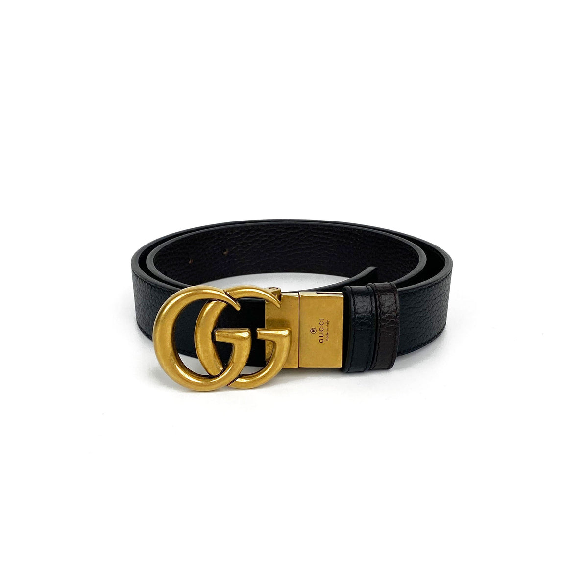 Gucci Black & Brown Reversible Thin Belt 85