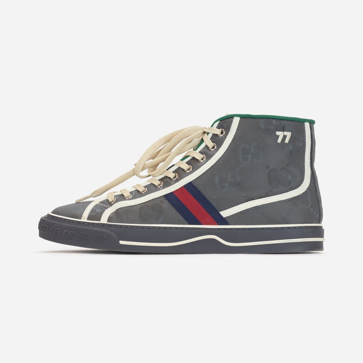 Dark Grey Monogram HighTop Sneakers Blue/Red Gucci Stripe