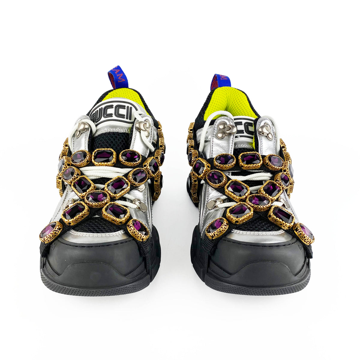 Gucci Silver Flashtrek Sneakers with Removable Crystals 36.5