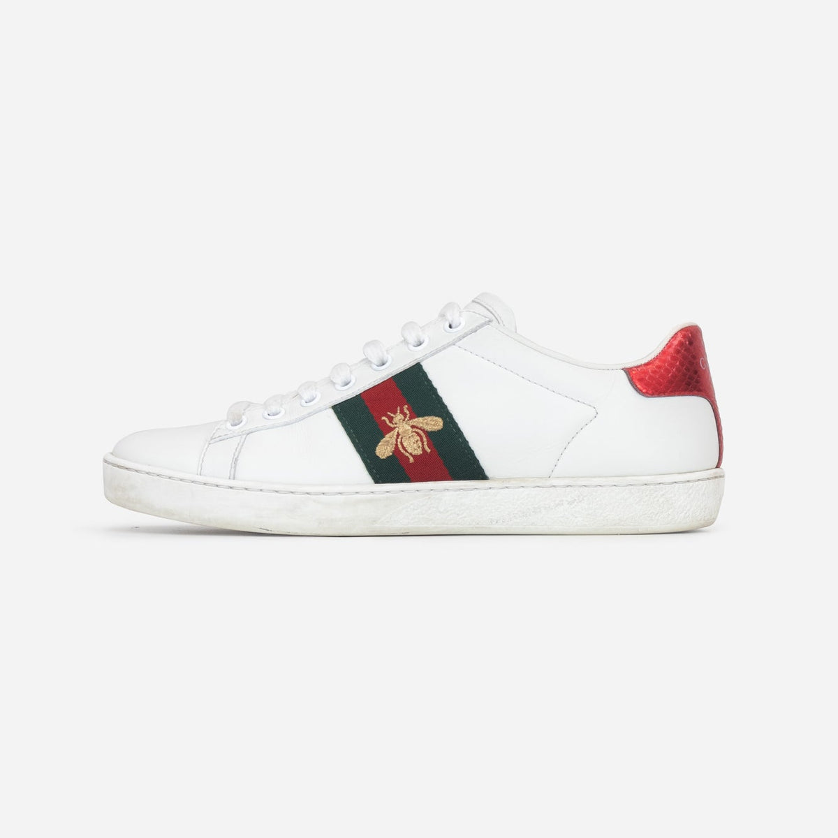 White Gucci Ace Sneaker W/ Bee