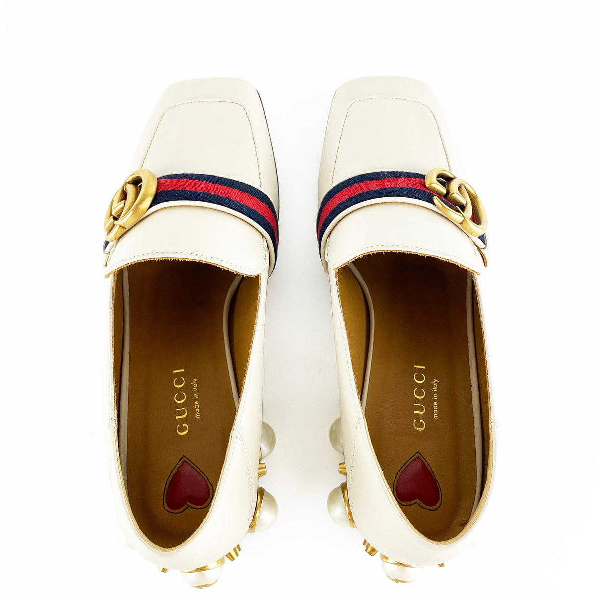 Gucci White Leather Mid-heel Loafers 36
