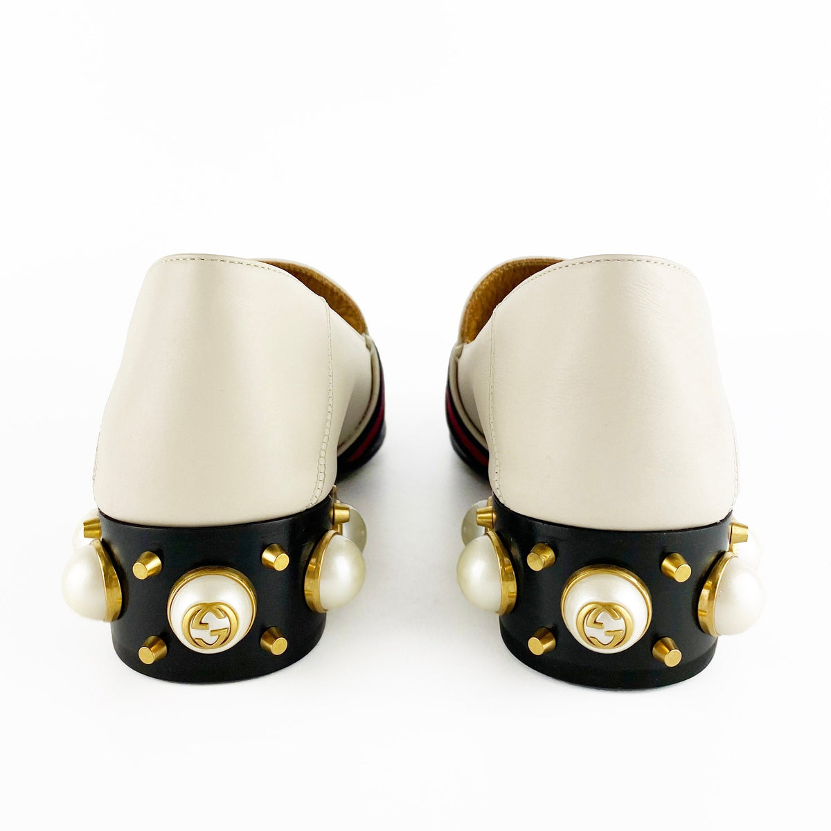 Gucci White Leather Mid-heel Loafers 36