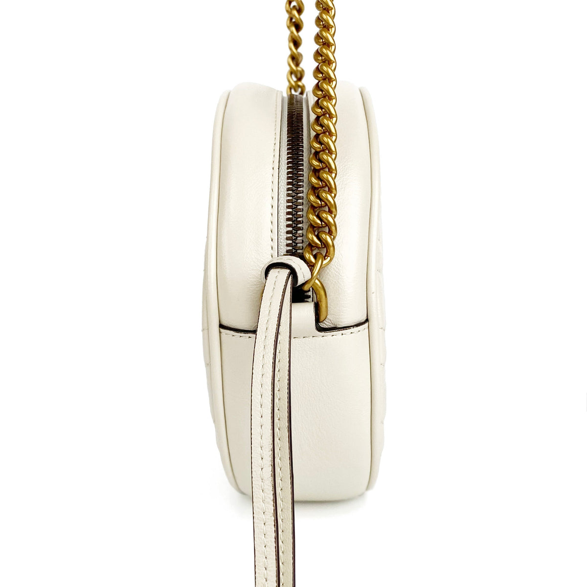 Gucci White Mini Round Marmont Shoulder Bag