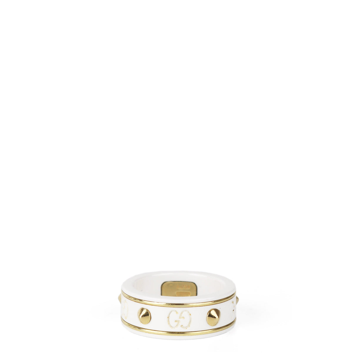 Gucci White/Gold Studded Ceramic Icon Ring