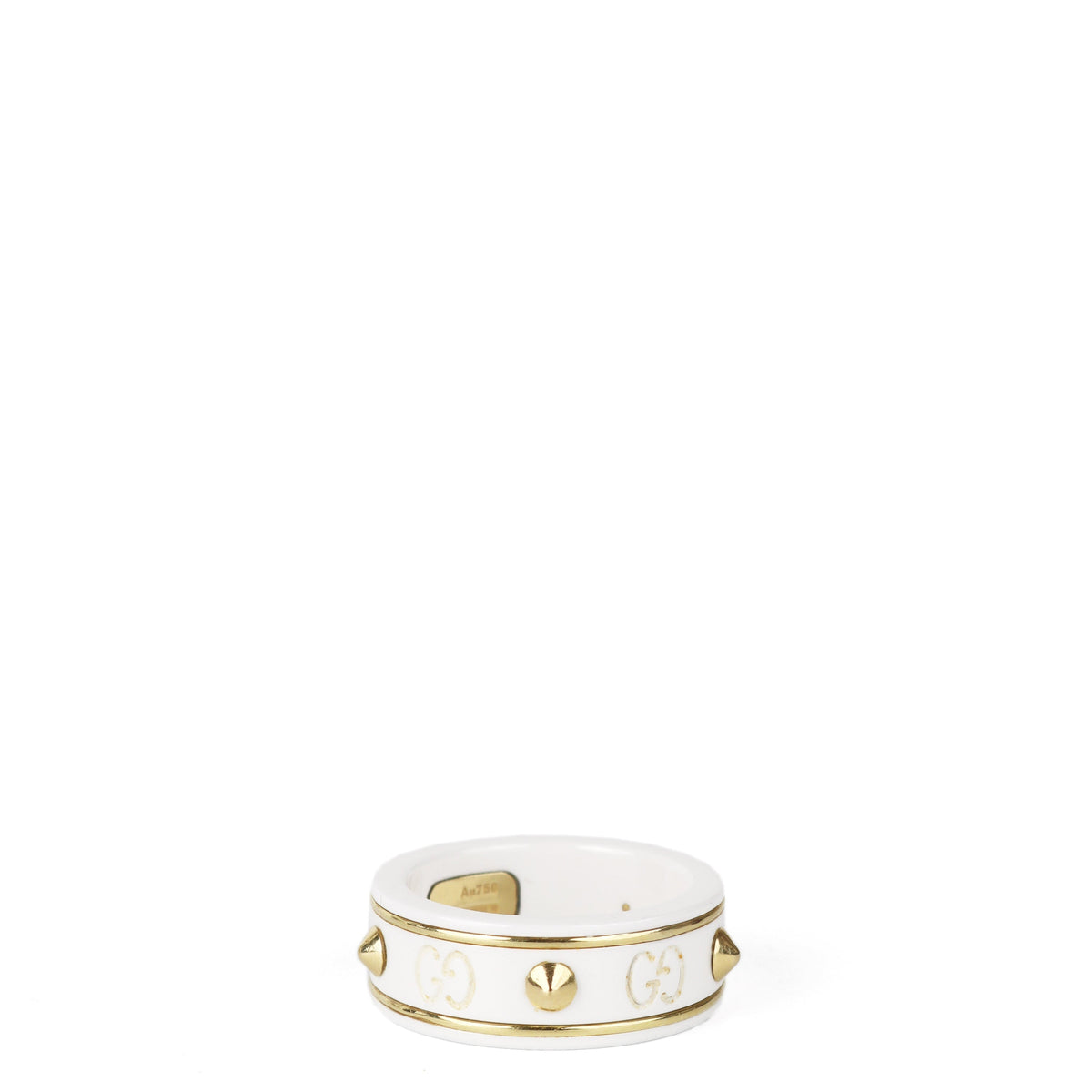 Gucci White/Gold Studded Ceramic Icon Ring