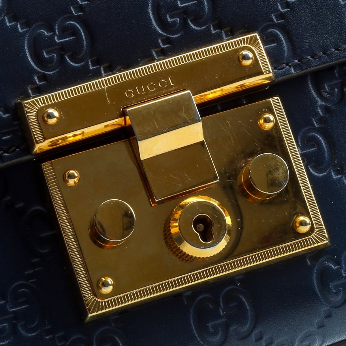 GUCCI Guccissima Small Padlock Shoulder Bag - Navy OUTLET FINAL SALE