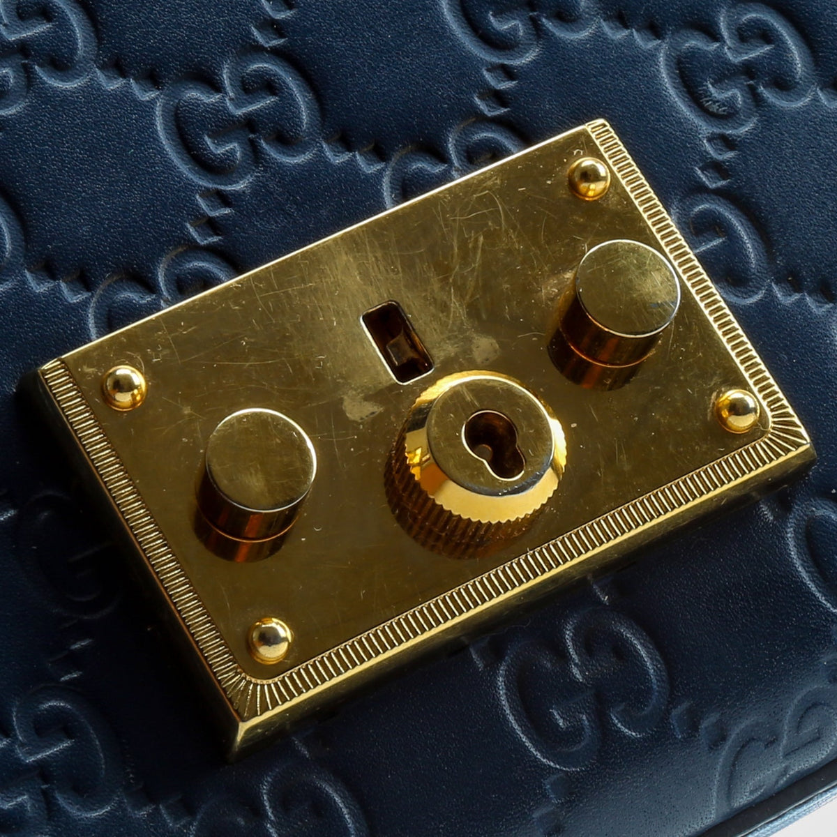 GUCCI Guccissima Small Padlock Shoulder Bag - Navy OUTLET FINAL SALE