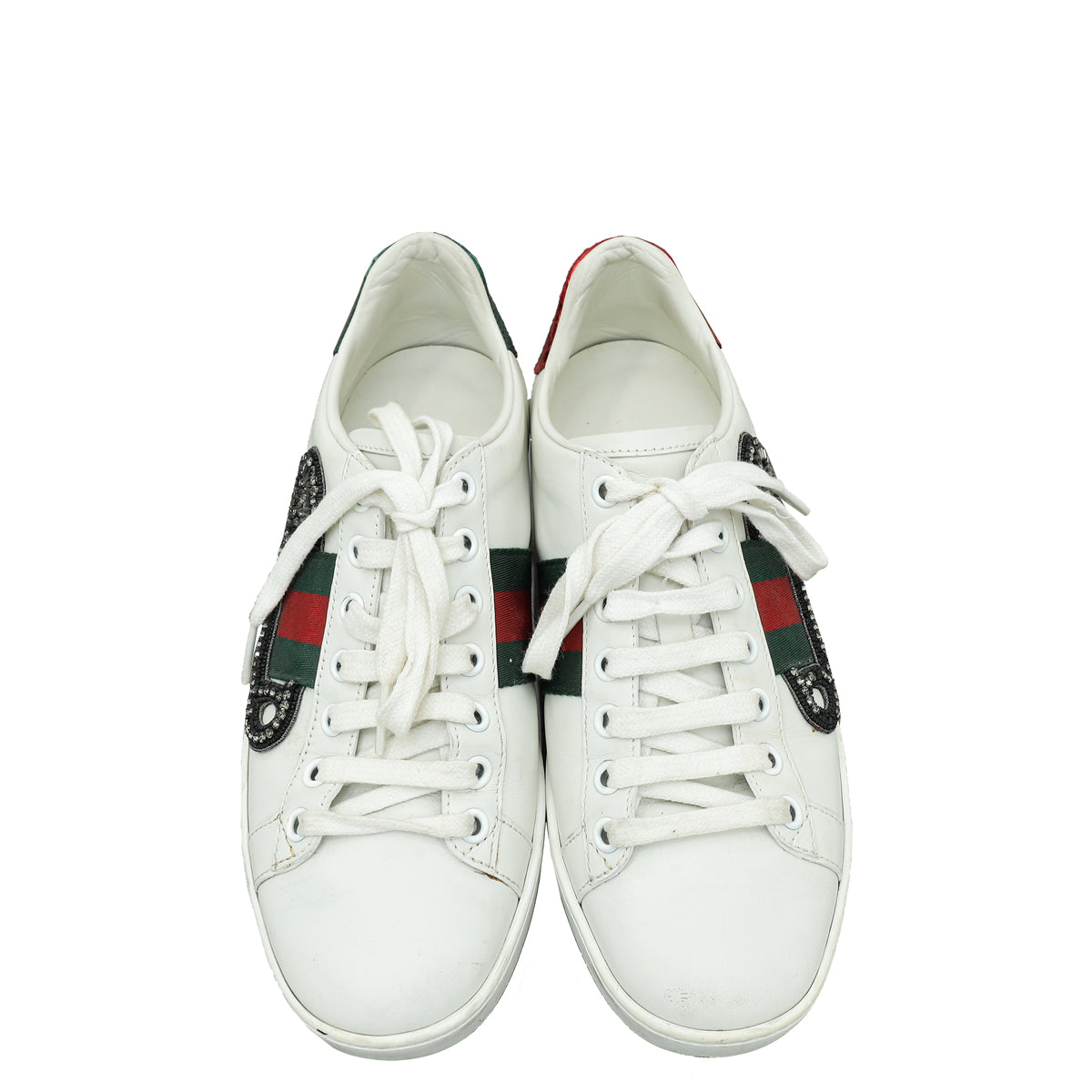 Gucci White Ace Pin Crystal Embroidered Sneaker 36
