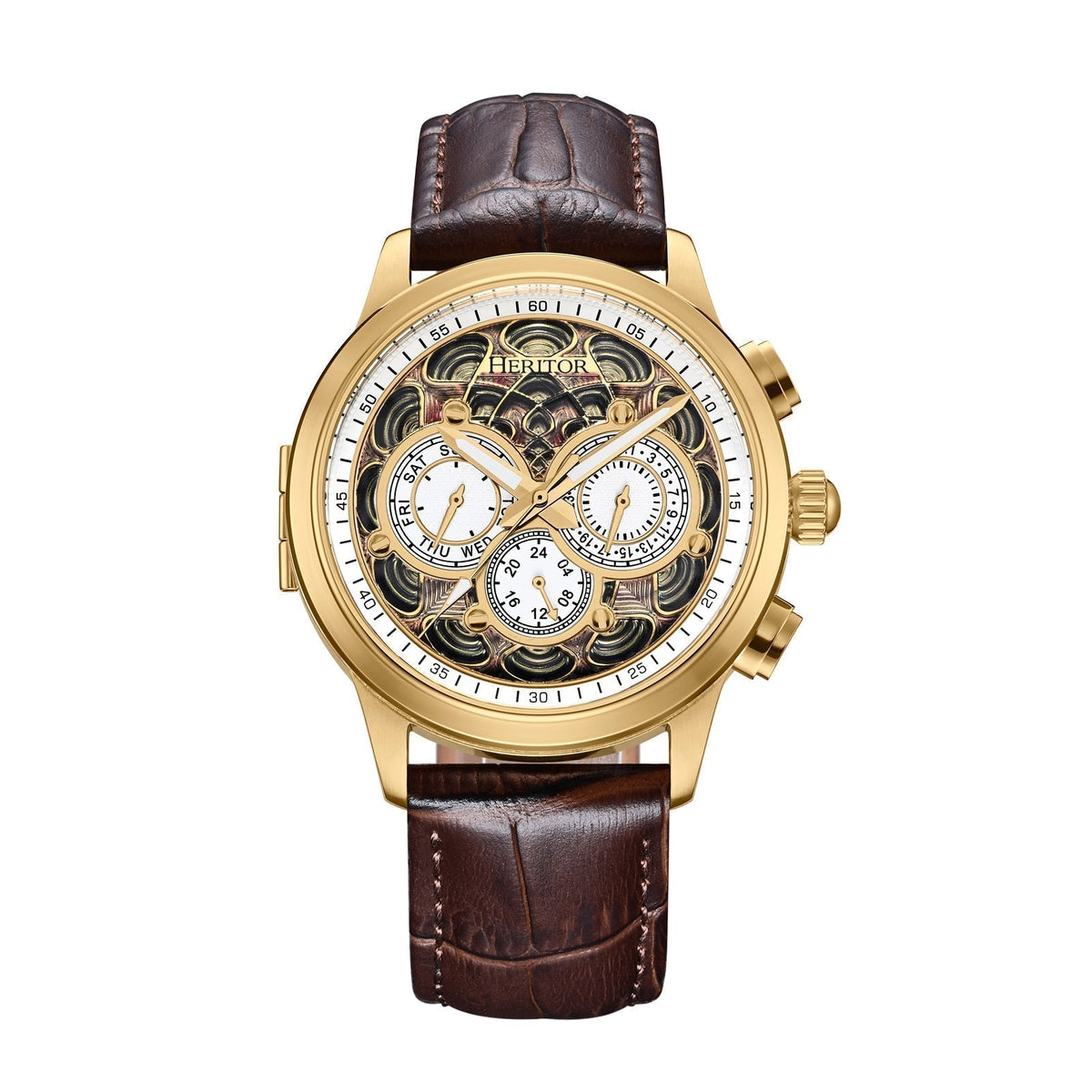 Heritor Automatic Apostle Leather Band Watch w/ Day-Date