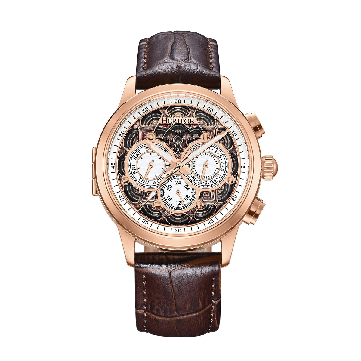 Heritor Automatic Apostle Leather Band Watch w/ Day-Date