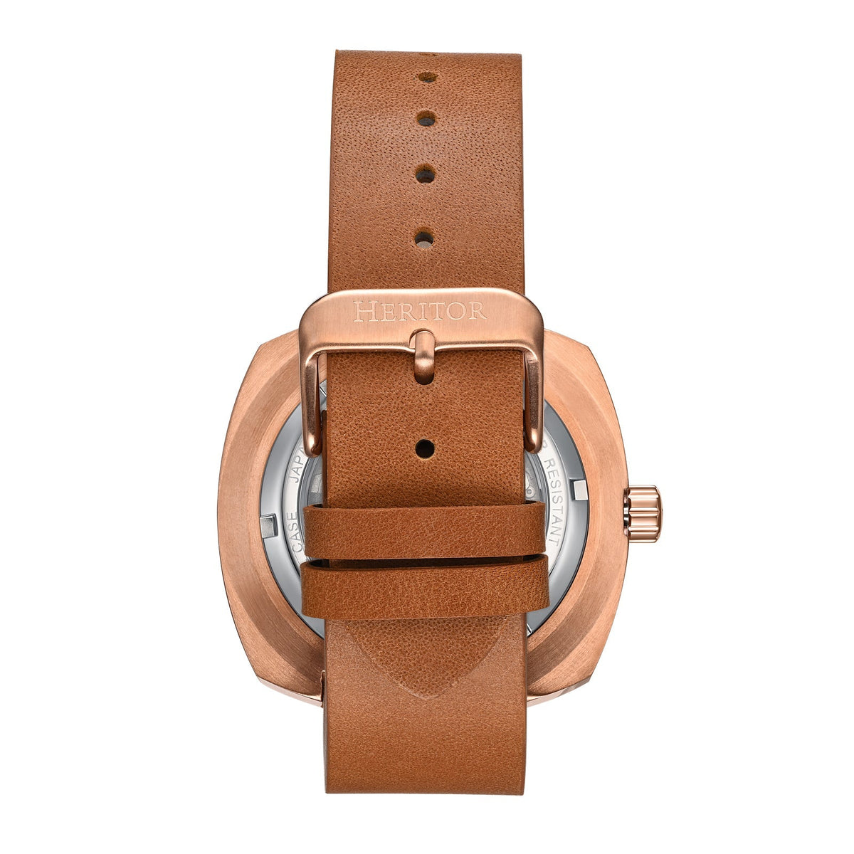 Heritor Automatic Davenport Engraved-Case Leather-Band Watch w/ Date