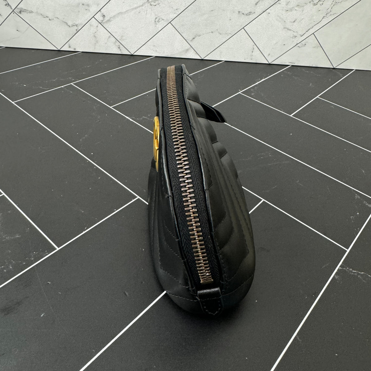 LIKE NEW Gucci Marmont Black Chevron Leather Cosmetics Pouch