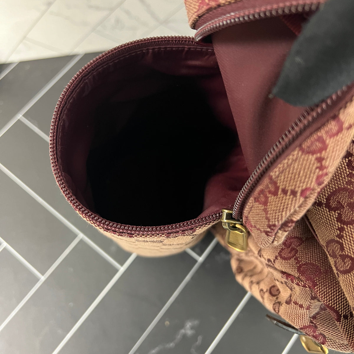 BRAND NEW Gucci Burgundy Canvas Double Side Pouch Backpack