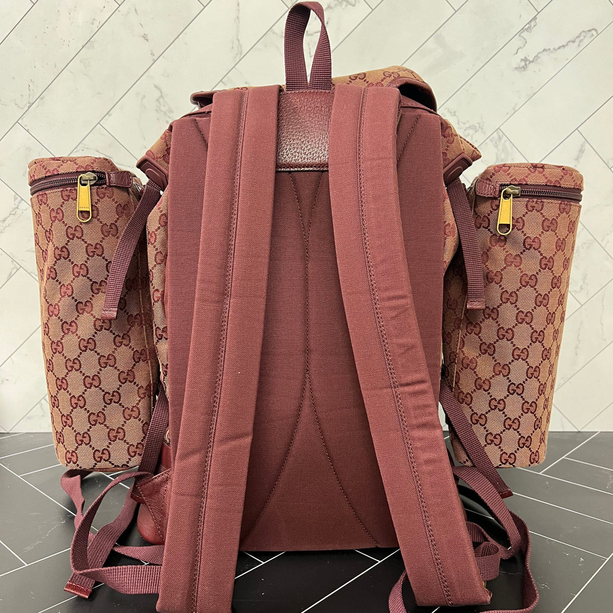 BRAND NEW Gucci Burgundy Canvas Double Side Pouch Backpack
